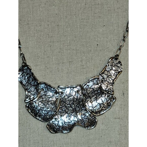 Vintage Signed Eben Chunky Abstract Faux Stone Design Bib Silver Tone Necklace - Picture 3 of 5
